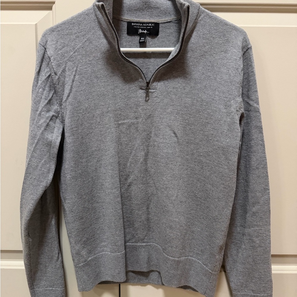 Banana Republic by Baruffa Men's Quarter Zip-Up Wool Sweater in Heather Gray